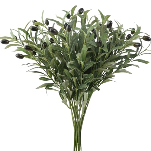 Leftover 6PCS 18Inch Faux Olive Branches for Vase Realistic,Artificial Olive Tree Branches,Fake Plants,Greenery Stems,Eucalyptus Stems,Green Leaves for Centerpieces Decoration,Home Decor,Table Decor