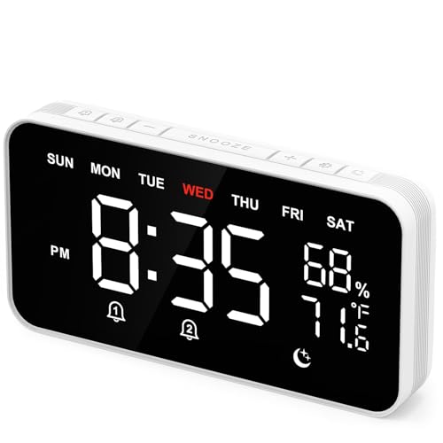 Dekala Digital Alarm Clocks for Bedrooms, Loud Alarm Clock for Heavy Sleepers, Temperature & Humidity Detect, Dual Alarms Weekday/Weekend Mode, Large Display Auto Dimmer, Sleep Sound，9 Ringtone