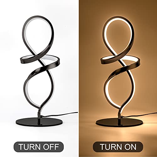 Mayful Modern Table Lamp with LED Unique Spiral Design, Small Nightstand Lamp with Stepless Dimming Switch, Black Bedside Lamps for Bedroom, Nightstand, Living Room, Office, Desk, 12W 3200K Warm White