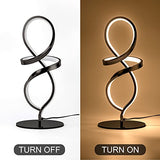 Mayful Modern Table Lamp with LED Unique Spiral Design, Small Nightstand Lamp with Stepless Dimming Switch, Black Bedside Lamps for Bedroom, Nightstand, Living Room, Office, Desk, 12W 3200K Warm White