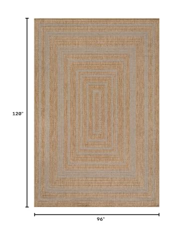 Beverly Rug Easy Jute Framed Border Rug 8x10 Washable Durable Indoor Outdoor Area Rugs for Living Dining Room Patio Office Stain Resistant Non Shedding Casual Indoor Outside Carpet 8 x 10 Natural