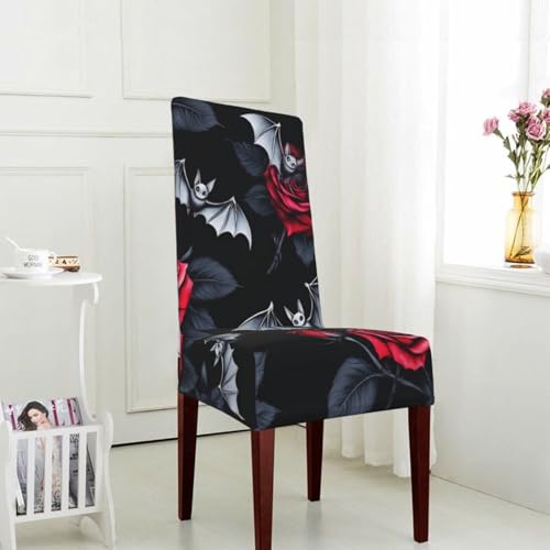 Gothic Roses Bats Chair Covers Set of 4 Super Fit Stretch Removable Washable Seat Cover for Home Kitchen and Dining Banquet Living Room