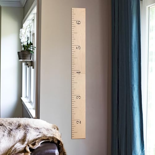 Growth Chart Art | Hanging Wooden Height Growth Chart to Measure Baby, Child, Grandchild - Naked Birch Classic Schoolhouse Ruler with Inches - Wall Decoration for Girls and Boys - 58"x5.75"