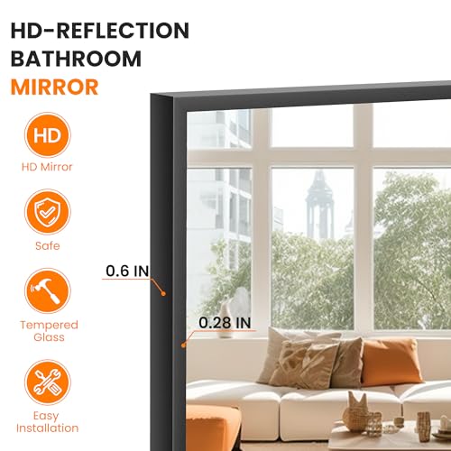TRAHOME Bathroom Vanity Mirror for Wall, 2 Pack 36" x 24" Metal Framed Rectangular Bathroom Wall Mirror for Over Sink, HD Shatterproof Glass, Hangs Horizontally or Vertically(Black)
