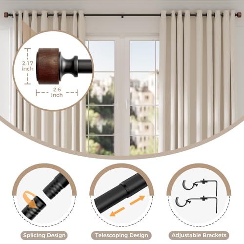 Wood Curtain Rods for Windows 30 to 45 Inch, 1” Diameter Drapery Rod with Imitation Wood Grain Finials, Adjustable Heavy Duty Curtain Rod Set, Indoor/Outdoor Modern Curtains Rods