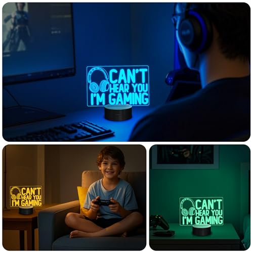 YuanDian Can't Hear You I'm Gaming Night Light, Headset Graphic Video Games Gamer Gift Funny 3D Illusion Lamp 16 Colors Changing Touch & Remote Control for Men Gamers Teenagers and Kids