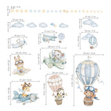 wondever Watercolor Hot Air Balloon Animals Wall Stickers Airplane Bear Elephant Cloud Peel and Stick Wall Art Decals for Kids Baby Nursery Bedroom