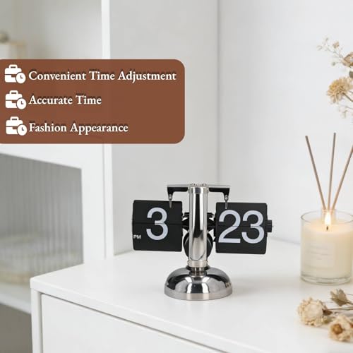 HERCHR Retro Flip Clock, Retro Analog Flipping Clock Automatic Page Turning Internal Gear Operated Clock Mechanical Digital Desk Clock with Large Numbers for Home Office Decor, 8.1 X 6.7 X 3.5 Inches