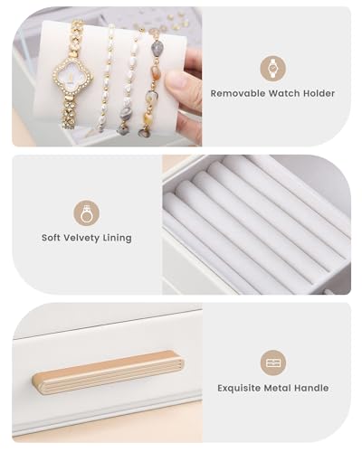 Lolalet 2-Layer Jewelry Box Organizer for Women Girls, Jewelry Storage Case Holder with Drawers for Necklaces Ring Earrings Bracelet Watch, Gifts Choice for Mom Mother’s Day -Beige
