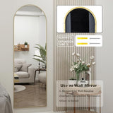 Arched Full Length Door Mirror 14x48, Metal Frame with Protective Film, No-Drilling Hanging or Wall Mount, Hooks & Hardware Included, Full Body Mirror for Bedroom, Dorm, Gold