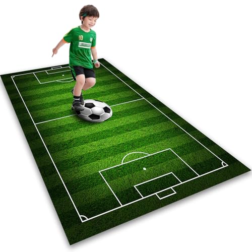 Kids Soccer Field Rug 2.6X4ft for Boys Bedroom,Green Football Field Carpet Non-Slip Playmat Fun Sports Area Rugs for Boys Children's Bedroom Playroom Living Room Nursery