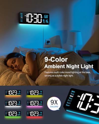 Digital Wall Clock, 16" Large Display Digital Clock with Night Light, Wall Clock with DST, Alarm, LED, Date, Week, Temp for Living Room, Bedroom, Classroom Decor, Birthday Gift for Senior Mom Dad