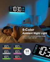 Digital Wall Clock, 16" Large Display Digital Clock with Night Light, Wall Clock with DST, Alarm, LED, Date, Week, Temp for Living Room, Bedroom, Classroom Decor, Birthday Gift for Senior Mom Dad