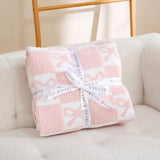 YIRUIO Pink Checkered Throw Blanket with Bow Pattern - Ultra Soft Lightweight Microfiber Knit, Plush Fuzzy Cozy Home Decor for Couch Sofa Bed, Reversible All-Season 50x60 Inches