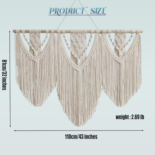 oiikain Large Handmade Boho Macrame Wall Hanging Tapestry - Chic Bohemian Woven Home Decor art for Living Room, Bedroom, and Wedding Parties (Beige, twelve rhombus)