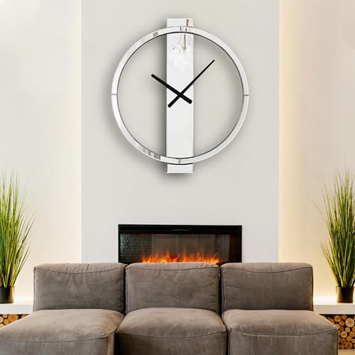 SHYFOY Wall Clock Decorative Large Clock Living Room Decor - 23" Big Clocks All Mirror Glass Finish, Modern Clock for Wall Round Wall Decor for Office Bedroom Fireplace