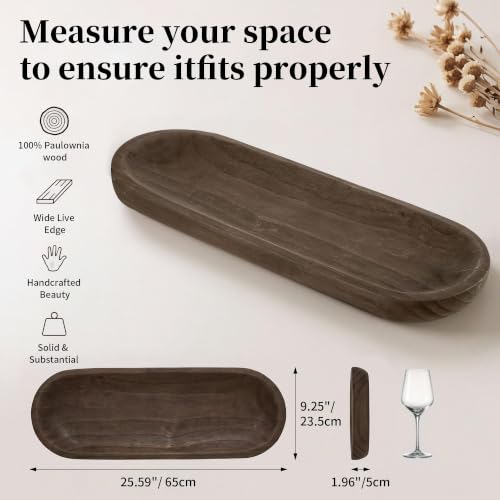 Hanobe Large Wood Decorative Bowl Coffee Table Decor for Table Centerpiece