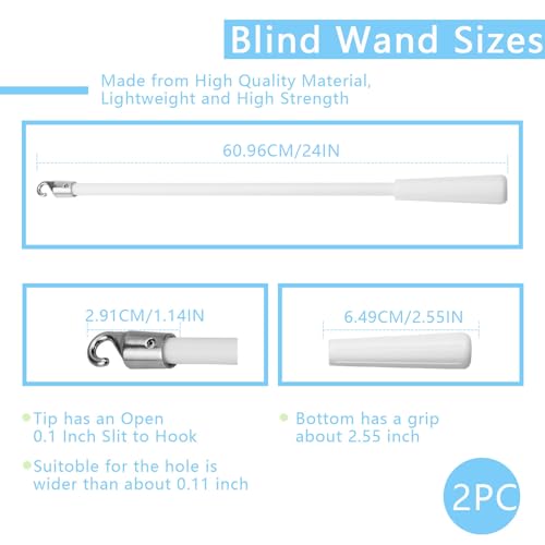 2 PCS 24 Inch Blind Wand, Blind Wand Replacement with Hook, Vertical Blinds Replacement Parts Blinds Stick with Hook for Window