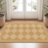 Checkered 2x4 Hallway Runner Rug Non Slip, Diamond Beige