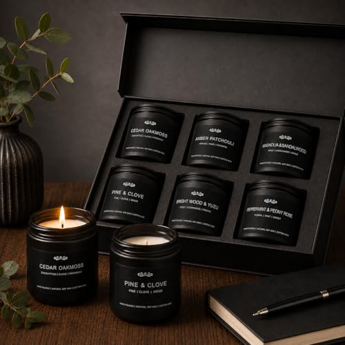 6 Pack Candles for Home Scented Aromatherapy Candles Gifts Set for Men, Men Candle Set, 42 oz 300 Hour Long Lasting Candles, Gifts for Mens Birthday Fathers Day Anniversary Present
