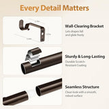 TONIAL Curtain Rod 32 to 58 Inch(2.6 to 4.8 ft), Adjustable Splicing Window Curtain Rods, 3/4 Drapery Rods for Windows 20 to 53 Inch, Decorative Single Rod with Modern Cap Finial, Bronze