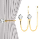 Groleca 2 x Heavy Duty U Shaped Metal Curtain Holdbacks Curtain Tiebacks with Clear Crystal Ball Pull Backs Curtain Holders for Drapes (Gold)