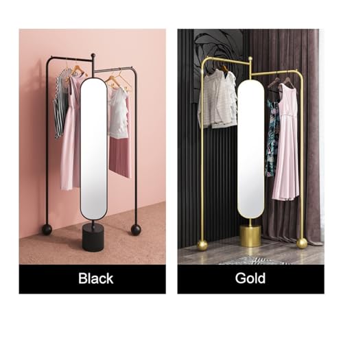 Decorative Rotating Bedroom Floor-Standing Mirror and Coat Rack Living Room Corner Full-Length Hanging Clothes Home for Living Room(Black)