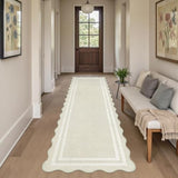 Washable Runner Rug 2.6x8 Kitchen Hallway Scalloped Rugs, Non Skid Stain-Resistant Indoor Rug Soft Entryway Carpet Runner for Bathroom Laundry Room