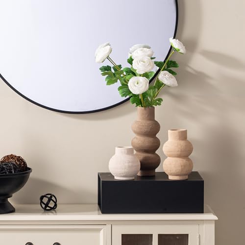 Ceramic Vase Home Table Decor - Flower Vase Set of 3 Living Room Kitchen Decorations Farmhouse Modern Rustic Vases Decorative Centerpiece for Shelf Bedroom Office Bathroom Dining Coffee Desk