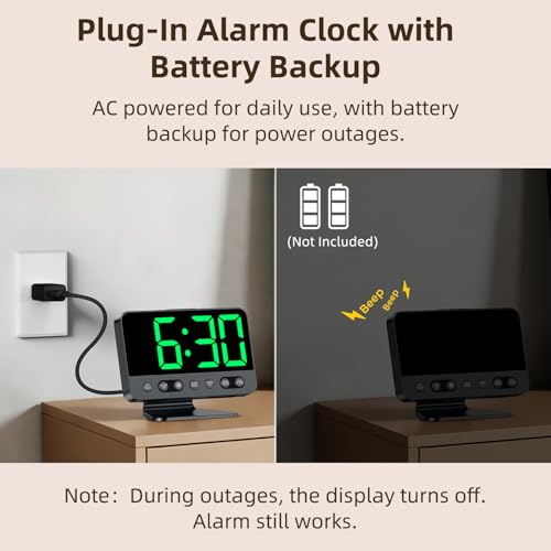 AuroraCalm Digital Alarm Clock with Large Numbers for Bedrooms: Bold Display Readable Across The Room with 5 Level Brightness - 5 Alarm Sounds 8 Night Lights for Kids Seniors Teens - Green