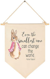 Even The Smallest One Can Change The World-Easter Peter Rabbit Canvas Hanging Pennant Flag Wall Sign Decor Gifts for Baby Kids Girls Nursery,Kids Room Playroom Decor