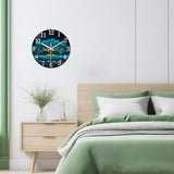 XNM Modern Decorative Glass Wall Clocks Battery Operated 12 Inch Teal Tree of Life Wall Clocks for Living Room Kitchen Bedroom Office Decor Natural Landscape Analog Wall Clock Silent