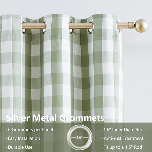 Amzdecor Sage Green White Buffalo Plaid Full Blackout Curtains 84 Inch for Bedroom Living Room Farmhouse Check Patterned Drapes Thermal Insulated Soundproof Grommet Window Treatment, 2 Panels, 40"x84"