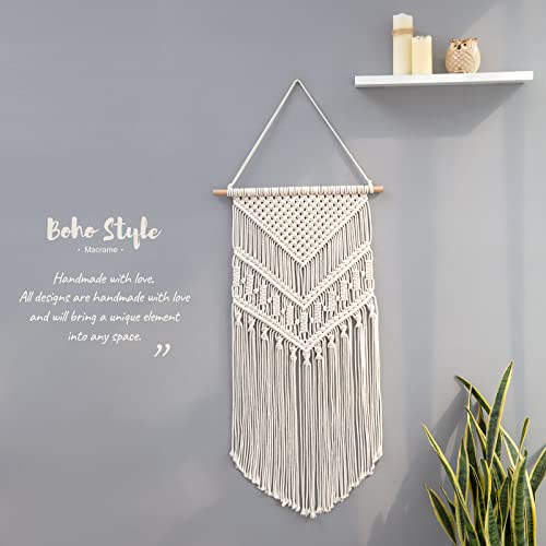 Mkono Macrame Wall Hanging Art Woven Boho Home Décor, Geometric Beautiful Yarn Tapestry Wall Decor for Bedroom, Nursery, Apartment, Dorm Decoration, Christmas Gift for Teen Girl Mom, 17" W x 33" L