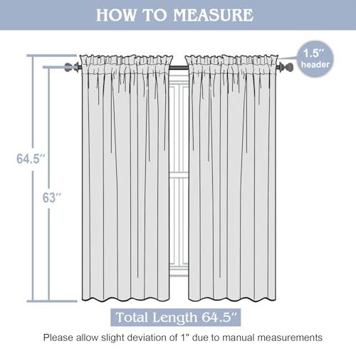 Gwine White Sheer Curtains 63 Inch Length 2 Panels Set, Light Filtering Leaf Jacquard Textured Soft Airy Living Room Bedroom Curtains, Elegant Rod Pocket Farmhouse Curtain, 42Wx63L Inches, 2PCS