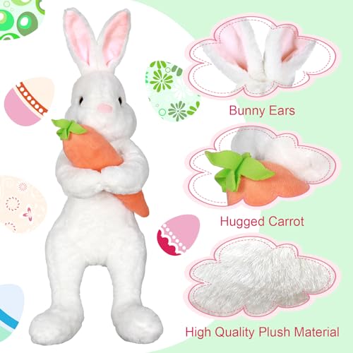 Hongsome Easter Bunny Tree Topper Decorations,Spring Plush Rabbit Hugged Carrot for Tree Basket Stuffers Holiday Home Party Supplies Decor White