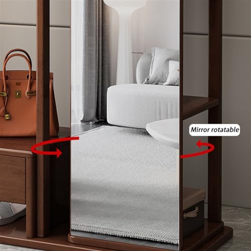 Decorative Full-Length Mirror Solid Wood Dressing Home Bedroom Floor-Standing Clothes Hanger Vertical Fitting with Integrated Coat Rack for Living Room