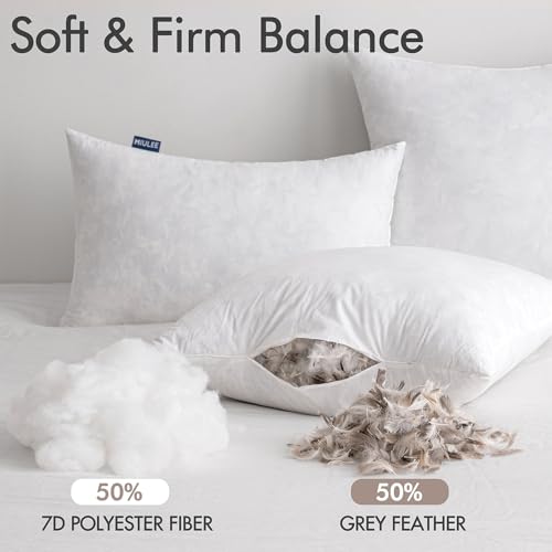 MIULEE Pillow Inserts 20x20 Inch Set of 4, Feather Mix Polycotton with Cotton Fabric Square Decorative Throw Pillows for Couch Bed Sofa