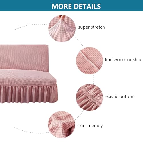 Futon Cover with Ruffled Skirt, Futon Couch Cover Without Arms, Futon Slipcover No Arms, Folding Sofa Bed Armless Covers Washable, for Living Room (Beige,Large)