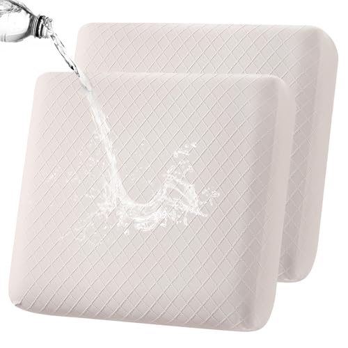 Fuloon Waterproof Seat Cushion Covers 2 PCS, Stretch Sofa Cushion Slipcovers Couch Covers Solid Washable Furniture Protector Suitable for Armchair Loveseat Sofa (Pale Beige)