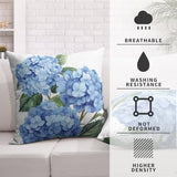 Blue Hydrangea Pillow Covers 18x18 Set of 2 Spring Summer Decorative Pillow Covers Flower Throw Pillow Case Square Cotton Linen Cushion Case for Outdoor Living Room Couch Sofa