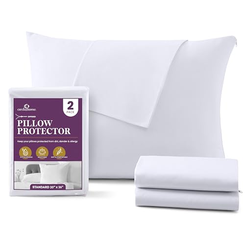 CirclesHome Pillow Protectors 2 Pack Standard Zippered - 100% Cotton Breathable Pillowcases - Protects Pillows from Dirt, Dust and Debri (Standard - Set of 2 - 20x26)