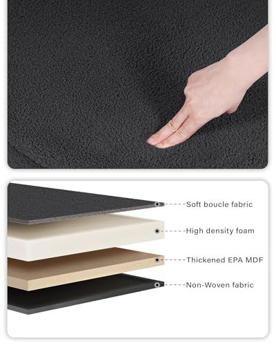 B FSOBEIIALEO Folding Storage Ottoman, Round Sherpa Ottomans, Dark Grey