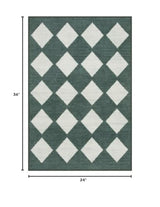 Lahome Zelie Checkered Washable 2x3 Green Kitchen Rugs Non Slip, Small Printed Indoor Door Mat for Entryway, Moroccan Trellis Ultra-Thin Throw Carpet for Bedroom Entrance Decor (2'x3',Dark Green)