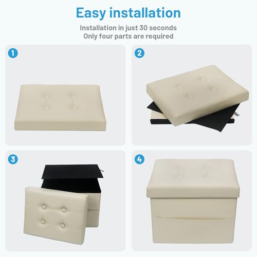 Bsketa Storage Ottoman Bench,17 Inch Folding Leather Foot Rest Stool, Beige