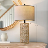 22.5" Boho Table Lamps Set of 2 for Living Room, Bedside Lamp for Nightstands, Rattan Lamp for Bedroom, Farmhouse Table Lamp for Room Decor, End Table, Retro, Brown（Not Include Bulbs）