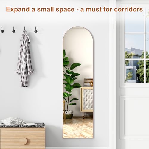 ZHUNFA Pink Mirror Full Length, 58"×16 "×3" Arched-Top Full Length Mirror | can Wall Mounted, Standing or Leaning, Full Body Mirrors With Aluminum Alloy Frame, Home Decor.