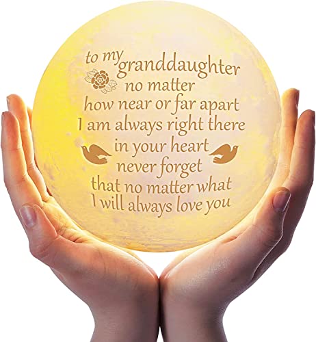 Funnli Granddaughter Gifts from Grandma, Christmas Mothers Day Graduation Birthday Gifts for Granddaughter Moon Lamp, 3D Printed Moon Light with Wooden Stand