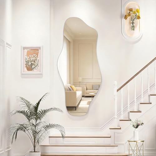 Hasipu Irregular Wall Mirror, 48"x22" Asymmetrical Frameless Mirror, Modern Decorative Mirrors for Living Room, Entryway, Hallway, Bathroom, Bedroom,Wall Mounted Home Decor