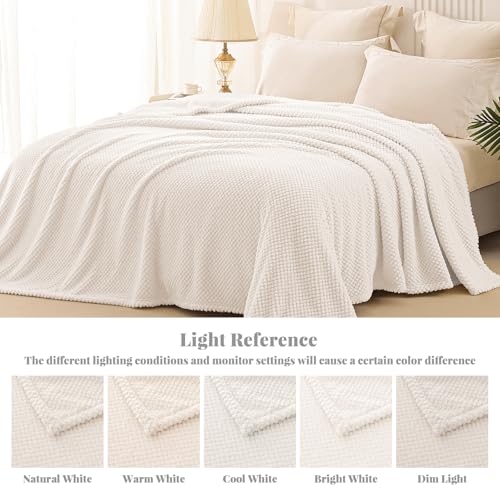 Whale Flotilla Extra Large Fuzzy Fleece Throw Blanket for Couch, 50x70 Inch Fluffy Warm Soft Jacquard Blankets for All Season, Lightweight and Cozy, Ivory